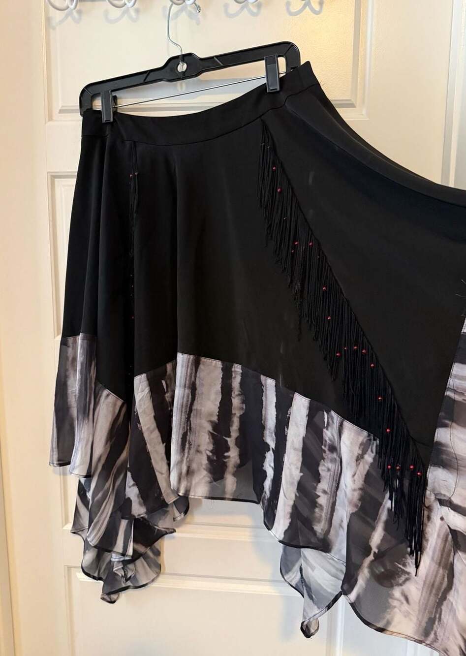 Aporia.AS Black Asymmetric Handkerchief Hem Skirt Tie Dye Fringe Tassel M - Picture 3 of 7